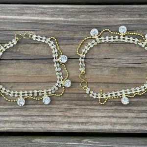 Women Anklet set of 2 Gold Tone Fashion Jewelry Crystal Accents AnkletsANklet